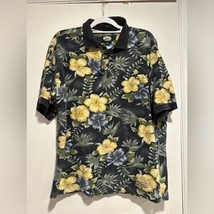 VTG 90s  Tommy Bahama Men’s Sz: L Hawaiian Polo Yellow Flower Print 100% Cotton.